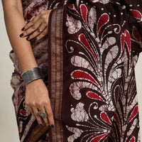 Purple - Silk Cotton Hand Batik Print Saree with Blouse 08