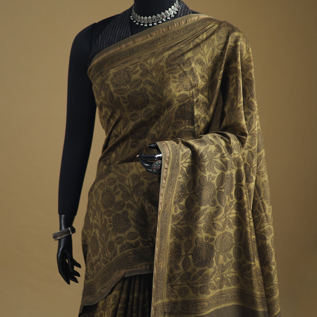 Chanderi Silk Akola Hand Block Print Natural Dyed Saree 02