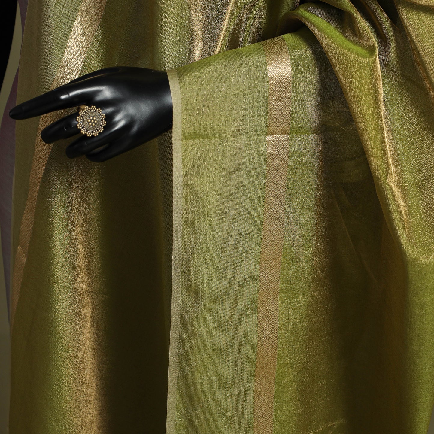 Green - handloom silk cotton heavy tissue gold zari