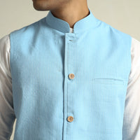 Sky Blue - Running Stitch Pure Cotton Men Nehru Jacket 17