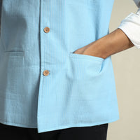 Sky Blue - Running Stitch Pure Cotton Men Nehru Jacket 17