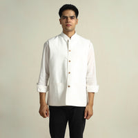 White - Running Stitch Pure Cotton Men Nehru Jacket 21