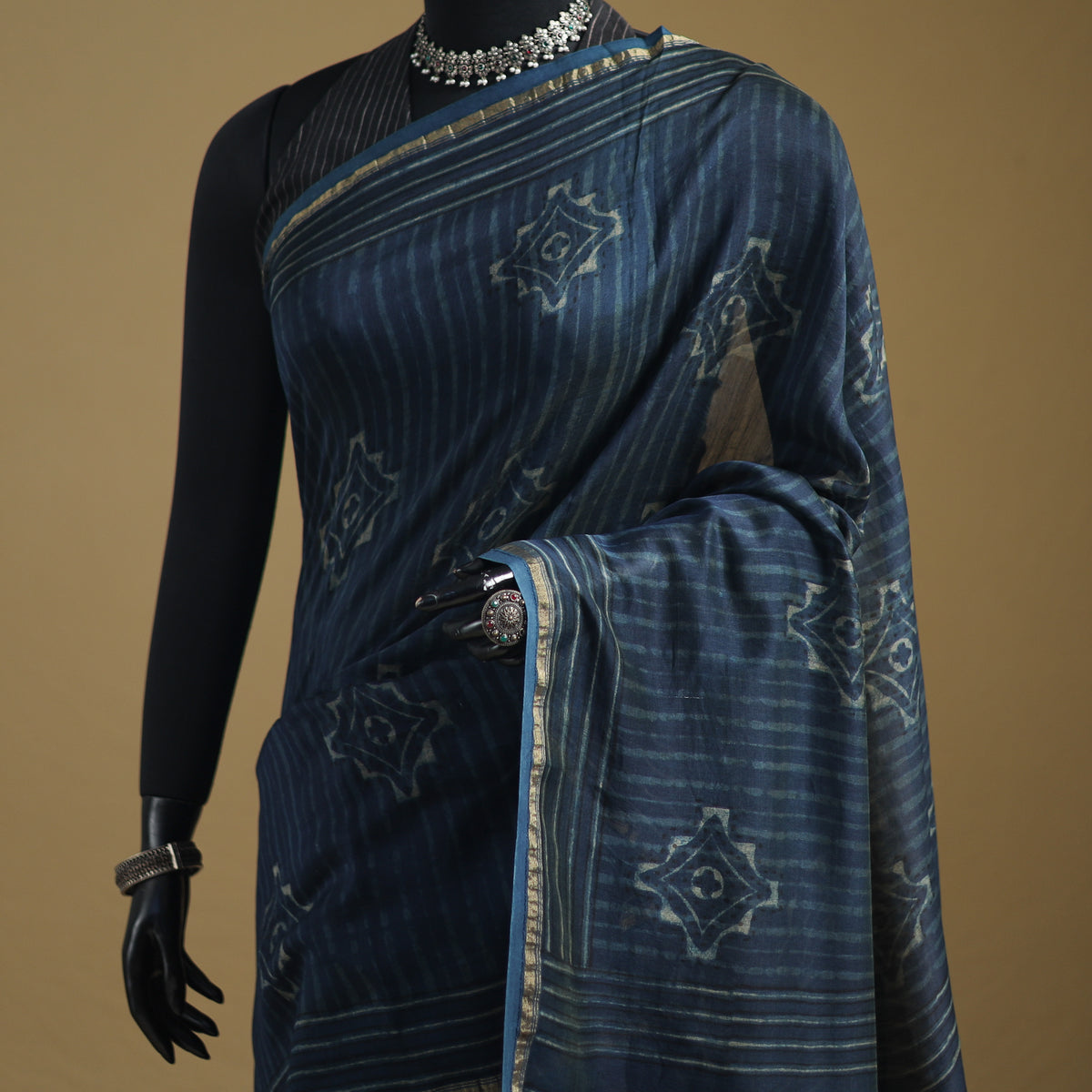 Chanderi Silk Akola Hand Block Print Natural Dyed Saree 03