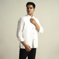 White - Running Stitch Pure Cotton Men Nehru Jacket 21