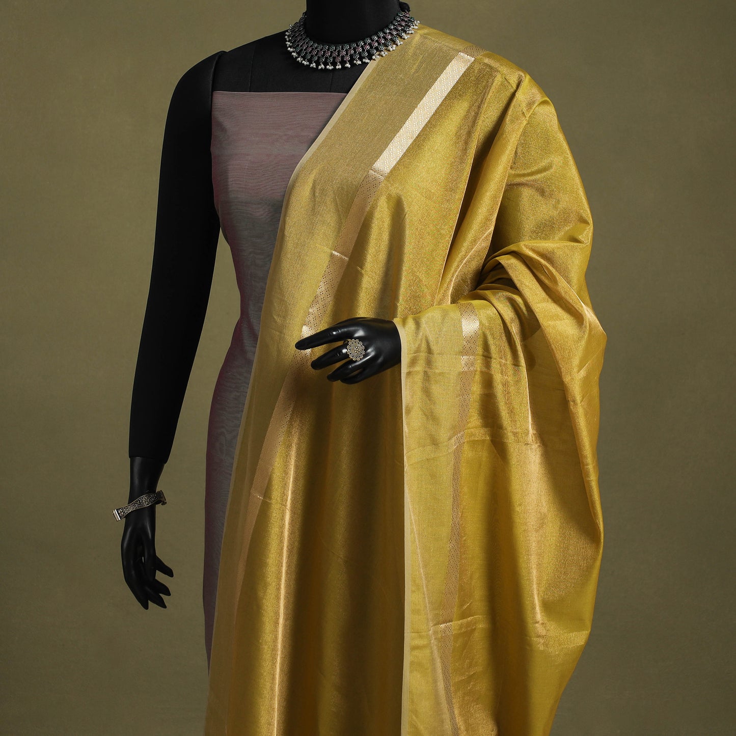 Yellow - handloom silk cotton heavy tissue gold zari