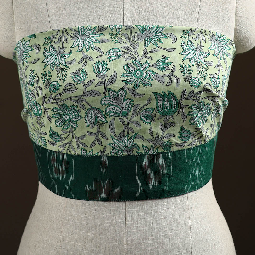 Green - Sanganeri Hand Block Print Cotton Blouse Piece 14