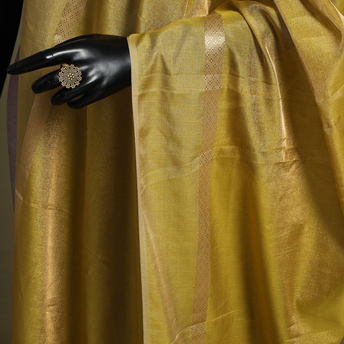 Yellow - handloom silk cotton heavy tissue gold zari