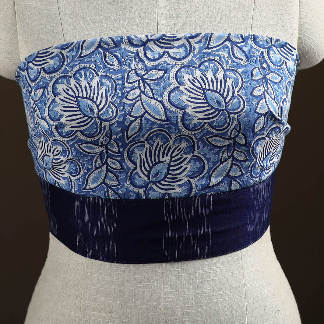 Blue - Sanganeri Hand Block Print Cotton Blouse Piece 15