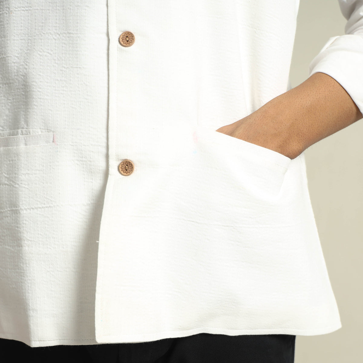 White - Running Stitch Pure Cotton Men Nehru Jacket 21