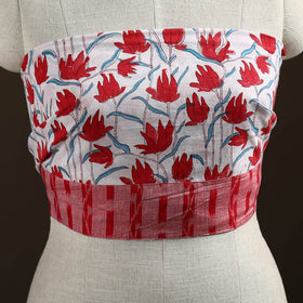 White - Sanganeri Hand Block Print Cotton Blouse Piece 17