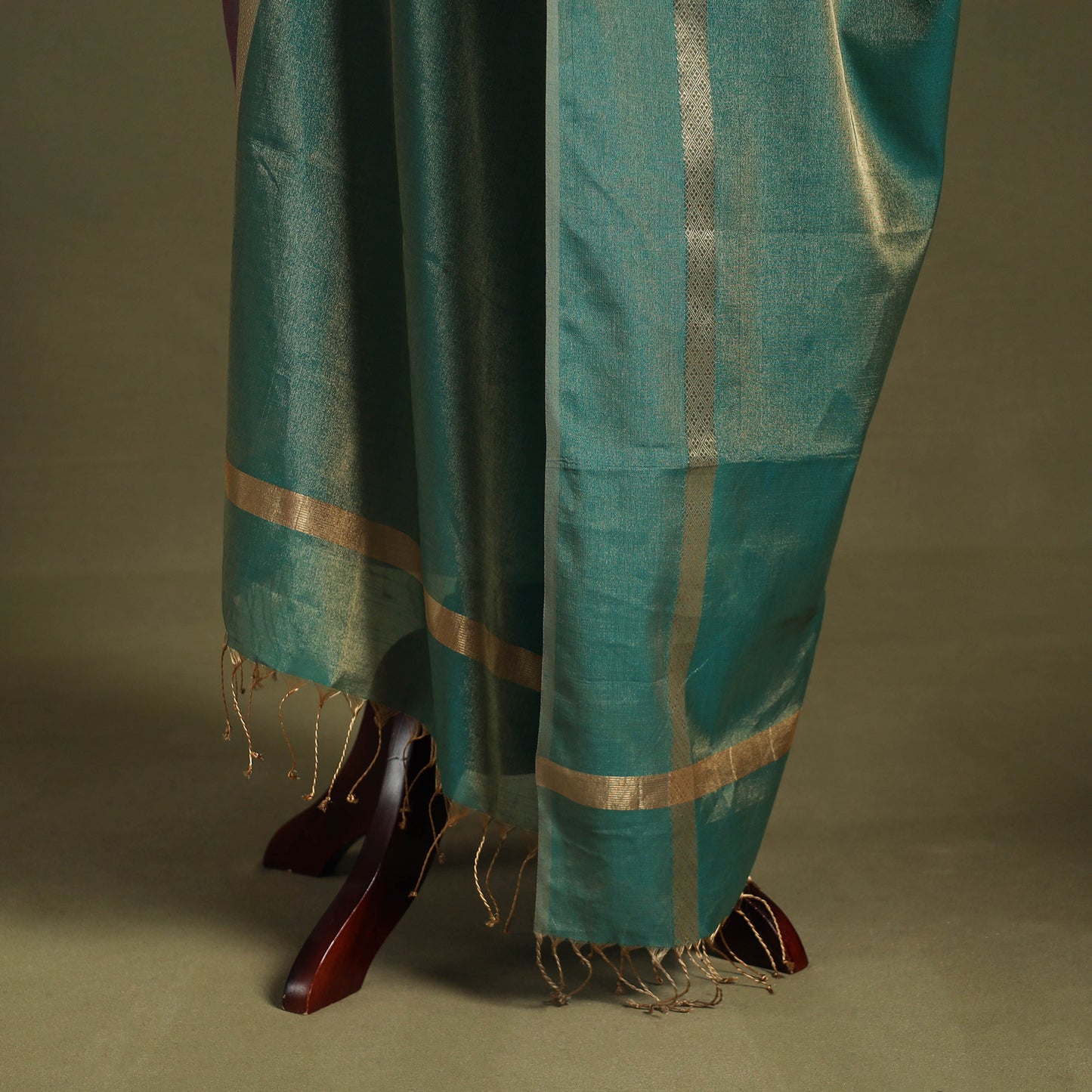 Green - handloom silk cotton heavy tissue gold zari