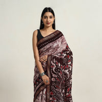 Purple - Silk Cotton Hand Batik Print Saree with Blouse 06