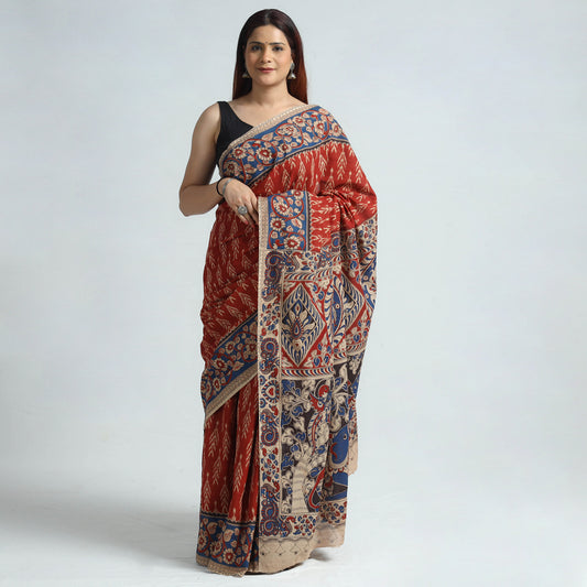 Red - Kalamkari Printed Cotton Saree with Blouse Piece 41