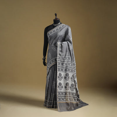 Chanderi Silk Akola Hand Block Print Natural Dyed Saree 04