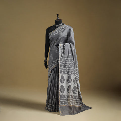 Chanderi Silk Akola Hand Block Print Natural Dyed Saree 04