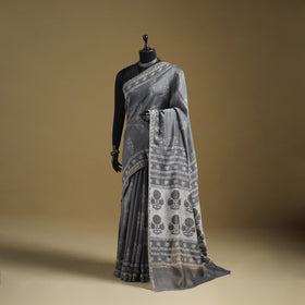 Chanderi Silk Akola Hand Block Print Natural Dyed Saree 04