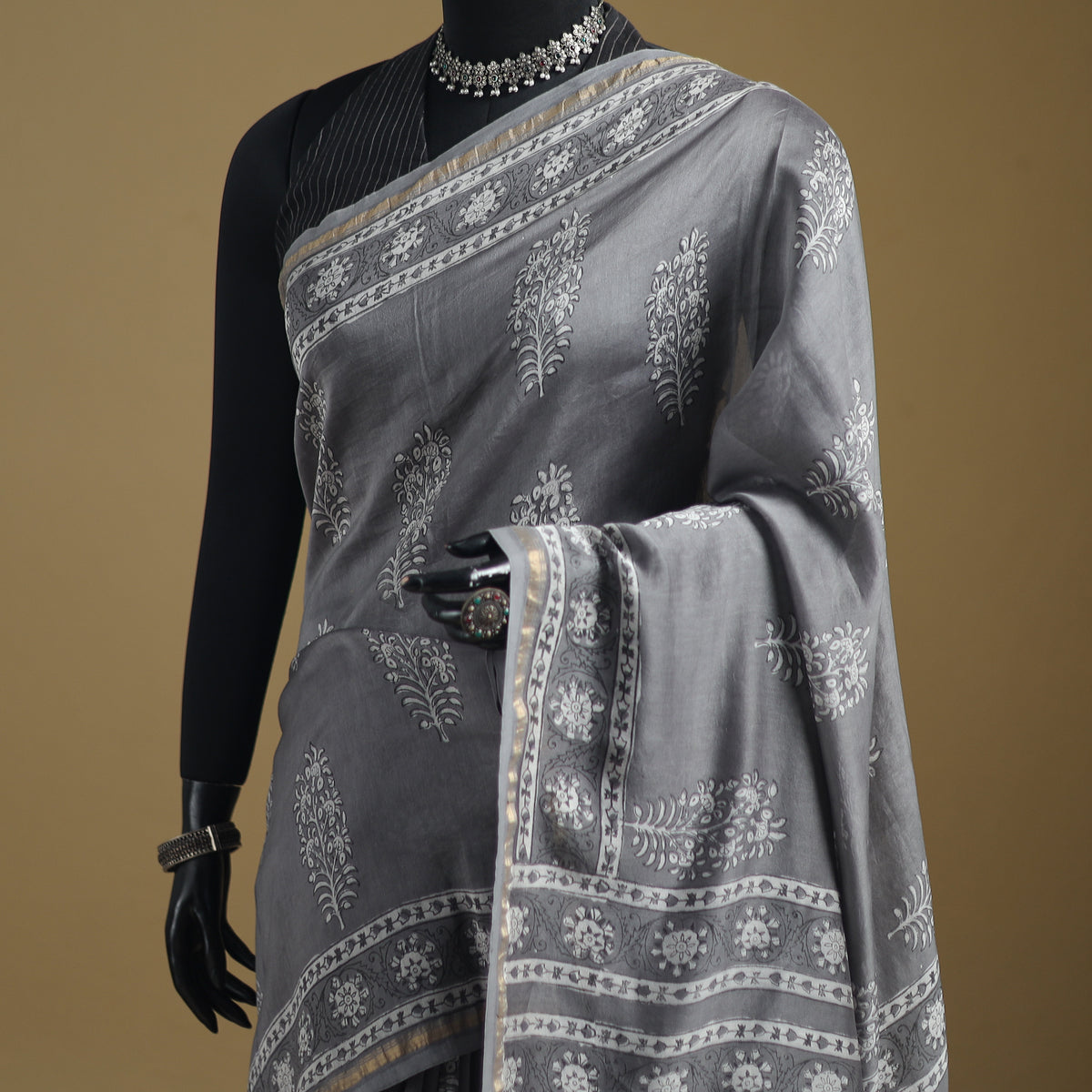 Chanderi Silk Akola Hand Block Print Natural Dyed Saree 04