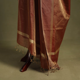 Brown - handloom silk cotton heavy tissue gold zari