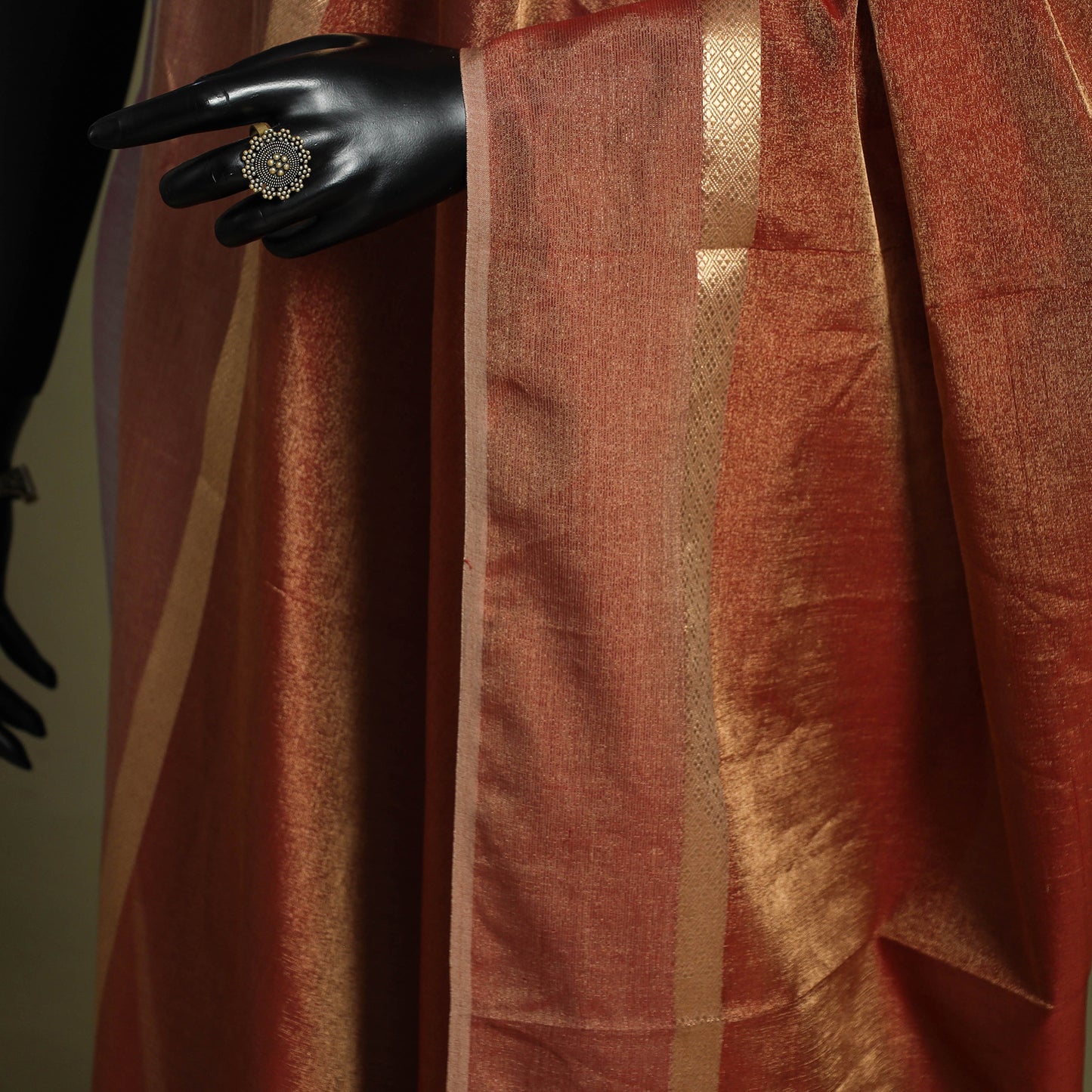 Brown - handloom silk cotton heavy tissue gold zari