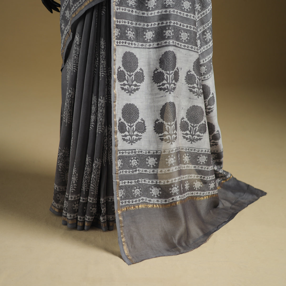 Chanderi Silk Akola Hand Block Print Natural Dyed Saree 04