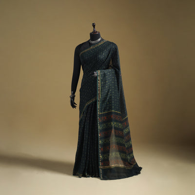 Chanderi Silk Akola Hand Block Print Natural Dyed Saree 05
