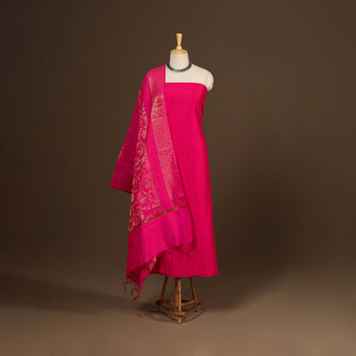 Pink - 2pc slub silk unstitched plain dress material