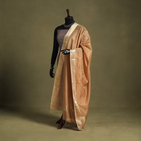 Beige - handloom silk cotton tissue zari maheshwari dupatta