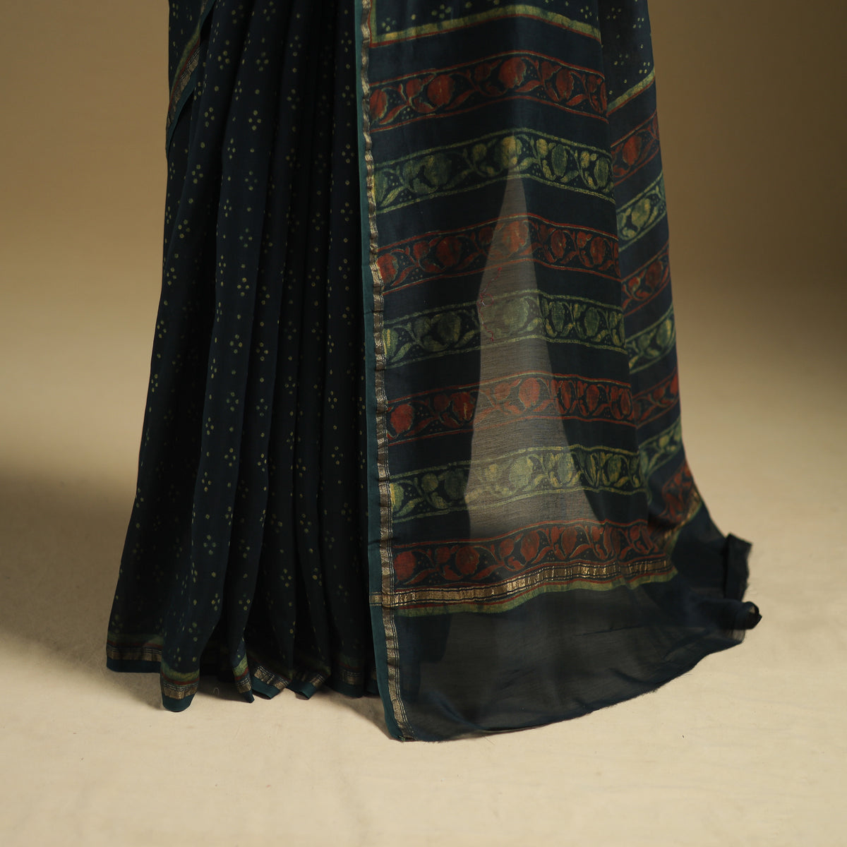 Chanderi Silk Akola Hand Block Print Natural Dyed Saree 05