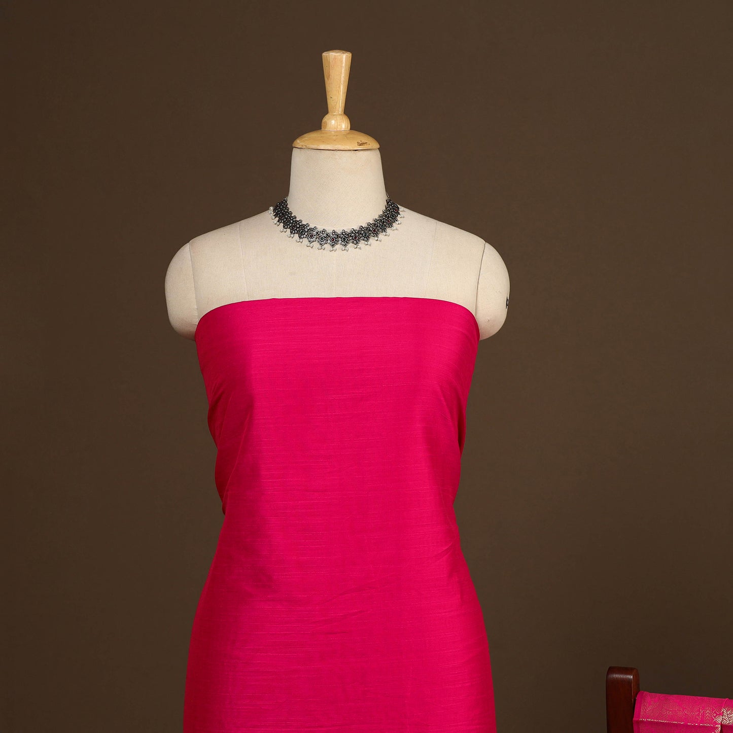 Pink - 2pc slub silk unstitched plain dress material