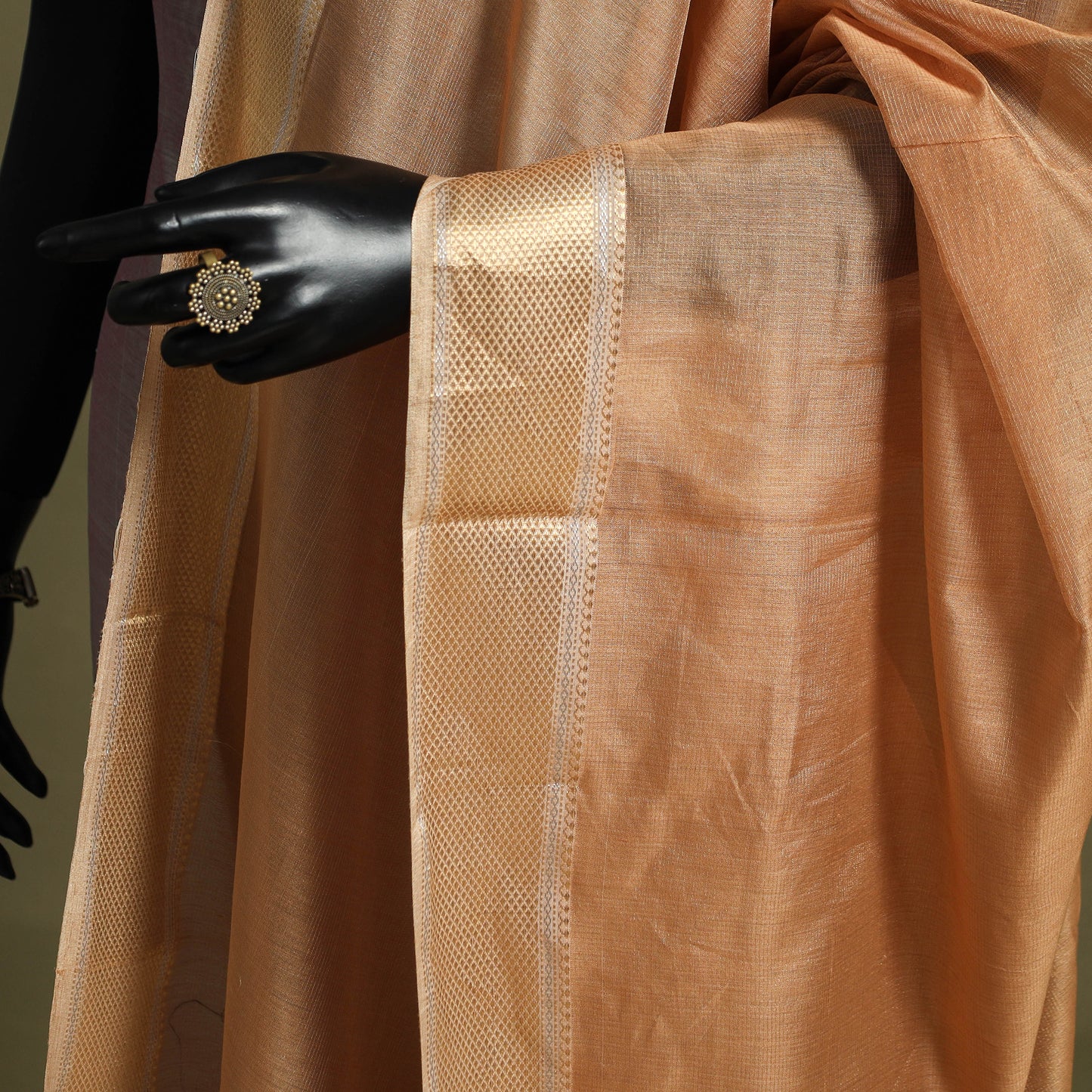 Beige - handloom silk cotton tissue zari maheshwari dupatta