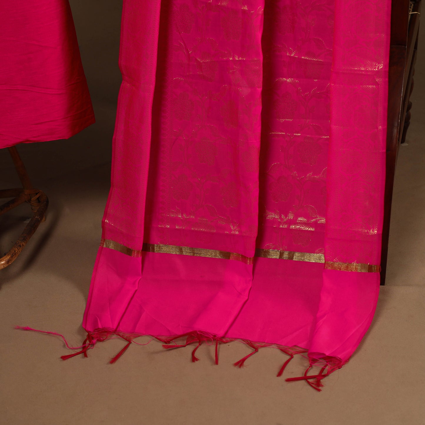 Pink - 2pc slub silk unstitched plain dress material