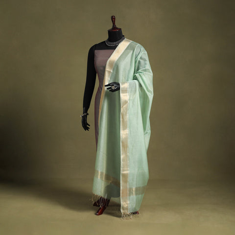 Green - handloom silk cotton tissue zari maheshwari dupatta