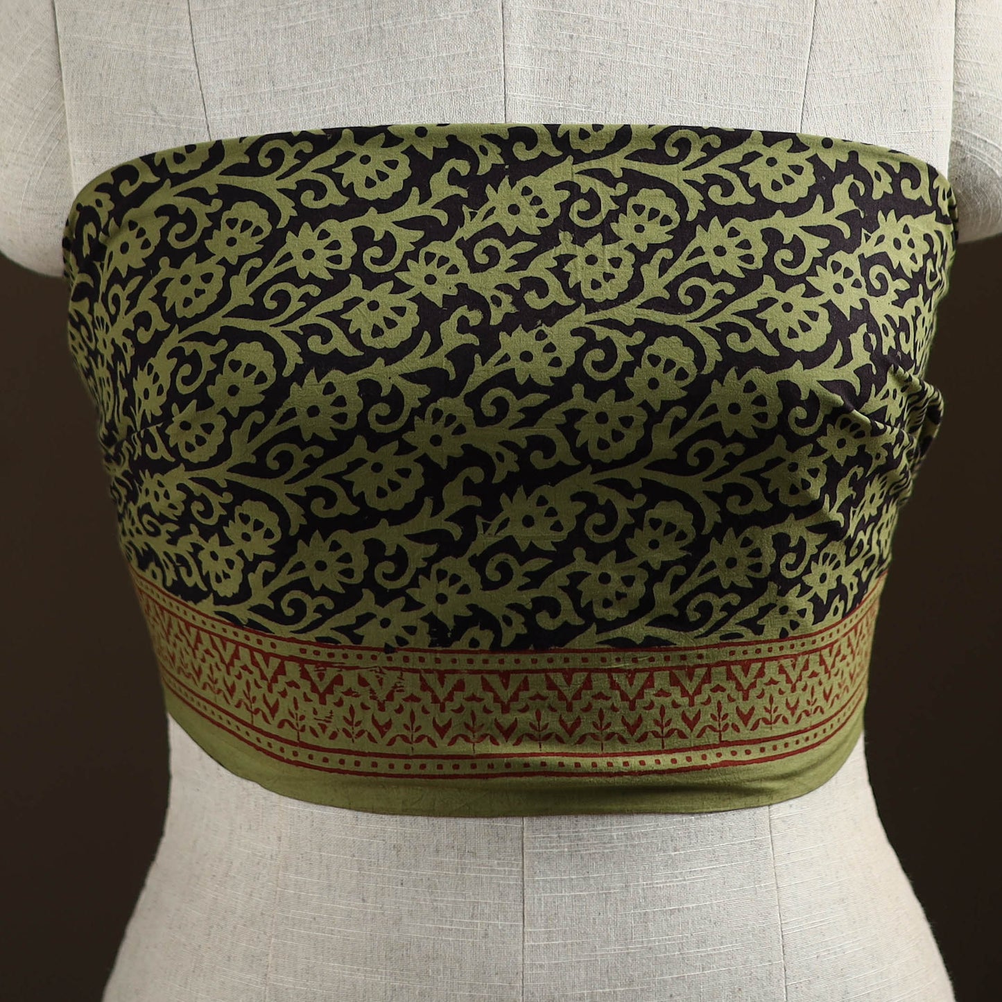 Green - Bagh Hand Block Print Natural Dyed Cotton Blouse Piece 25