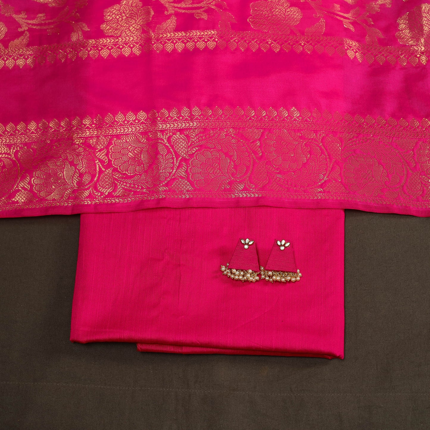 Pink - 2pc slub silk unstitched plain dress material