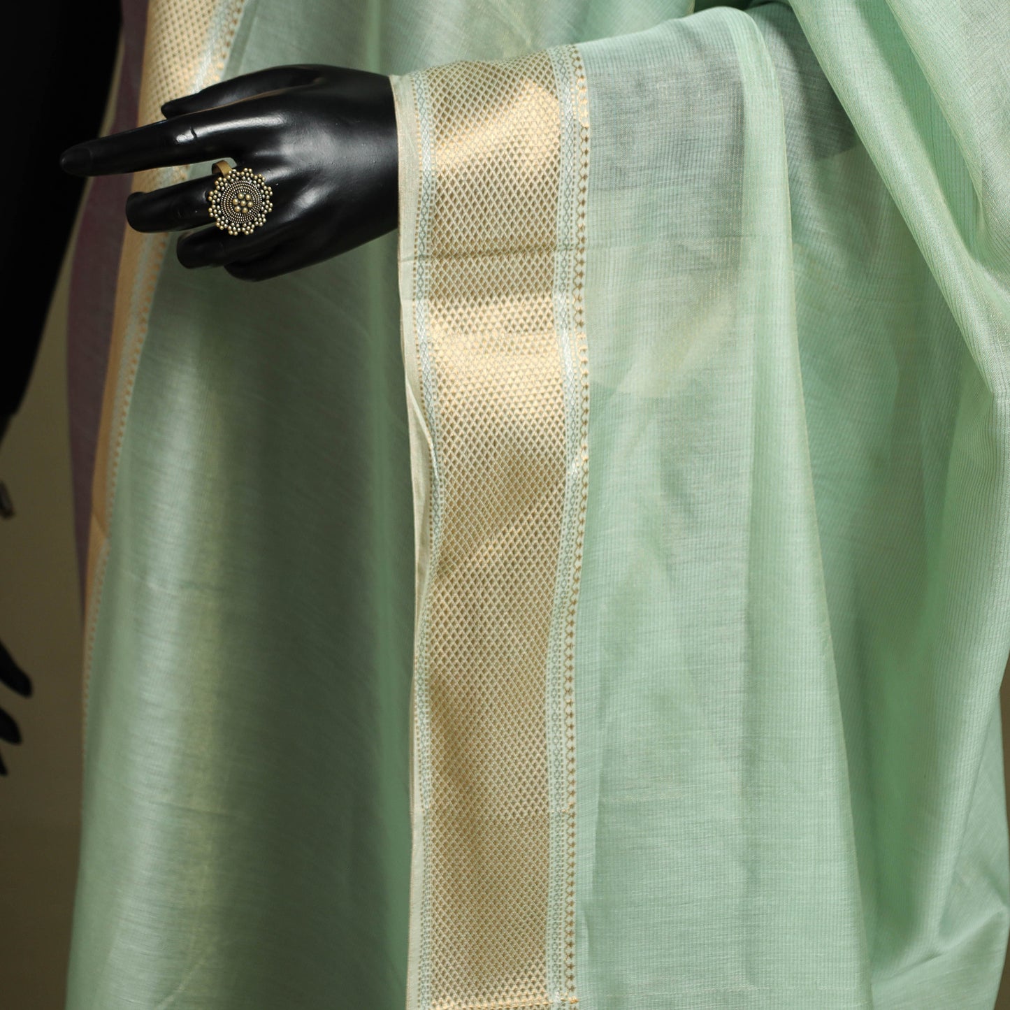 Green - handloom silk cotton tissue zari maheshwari dupatta