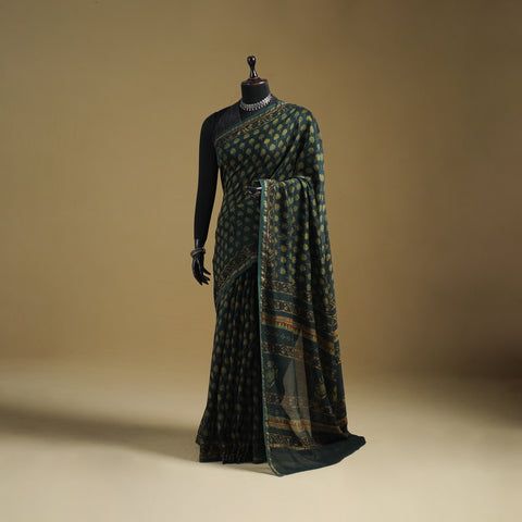 Chanderi Silk Akola Hand Block Print Natural Dyed Saree 07