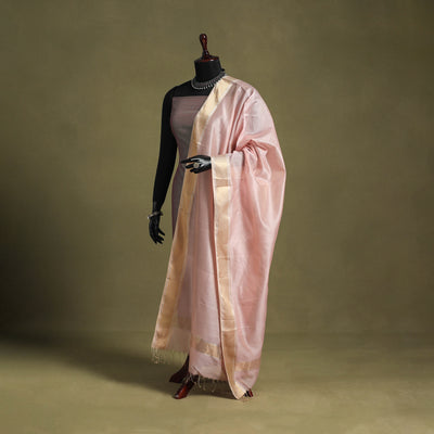 Pink - handloom silk cotton tissue zari maheshwari dupatta