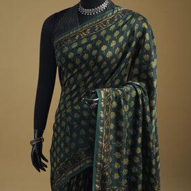 Chanderi Silk Akola Hand Block Print Natural Dyed Saree 07