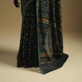 Chanderi Silk Akola Hand Block Print Natural Dyed Saree 07
