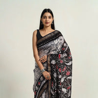 Black - Silk Cotton Hand Batik Print Saree with Blouse 03