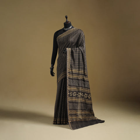 Chanderi Silk Akola Hand Block Print Natural Dyed Saree 08