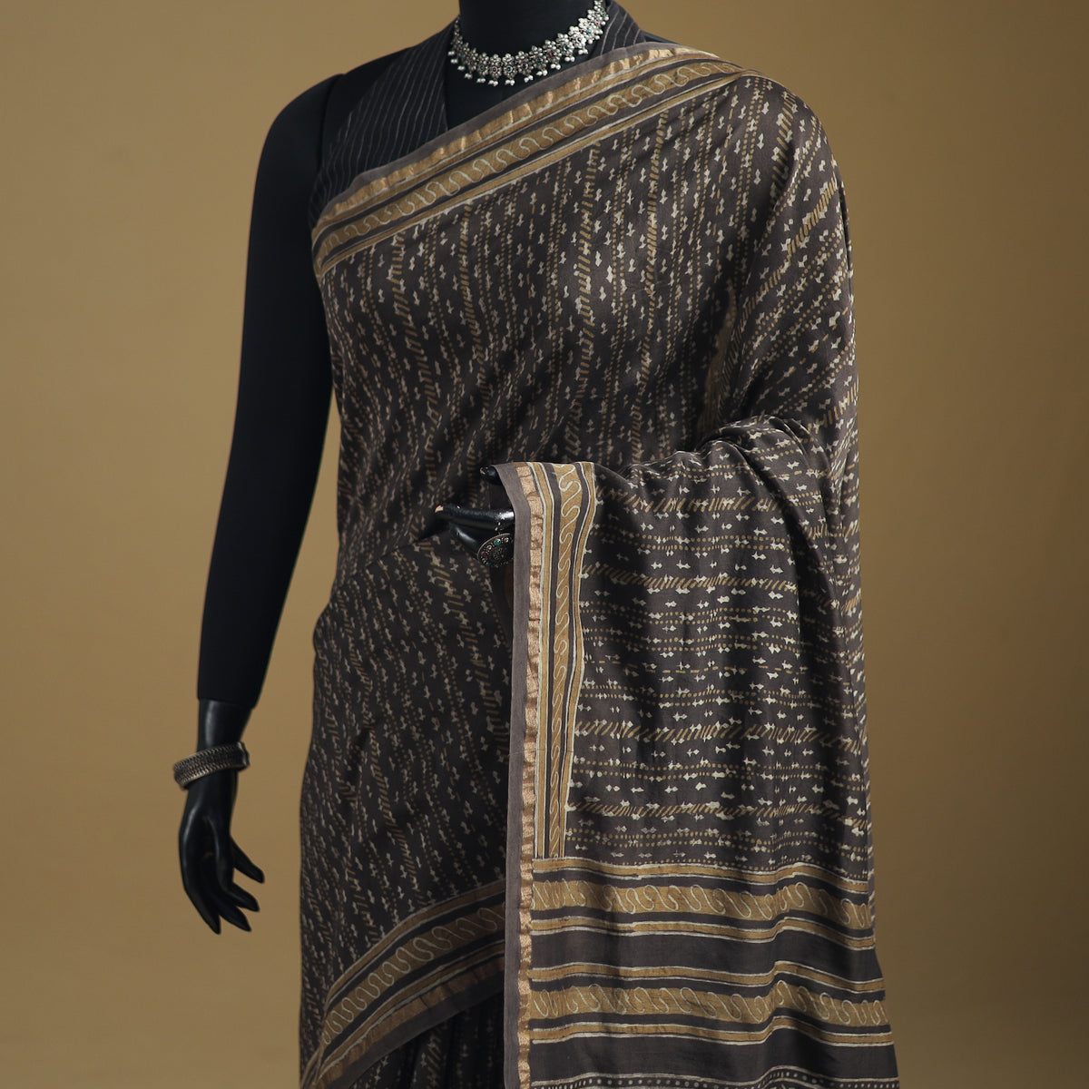 Chanderi Silk Akola Hand Block Print Natural Dyed Saree 08