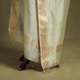 Green - handloom silk cotton tissue zari maheshwari dupatta