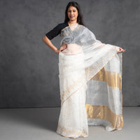 White - Burdwan Sequin Work Handloom Muslin Silk Saree