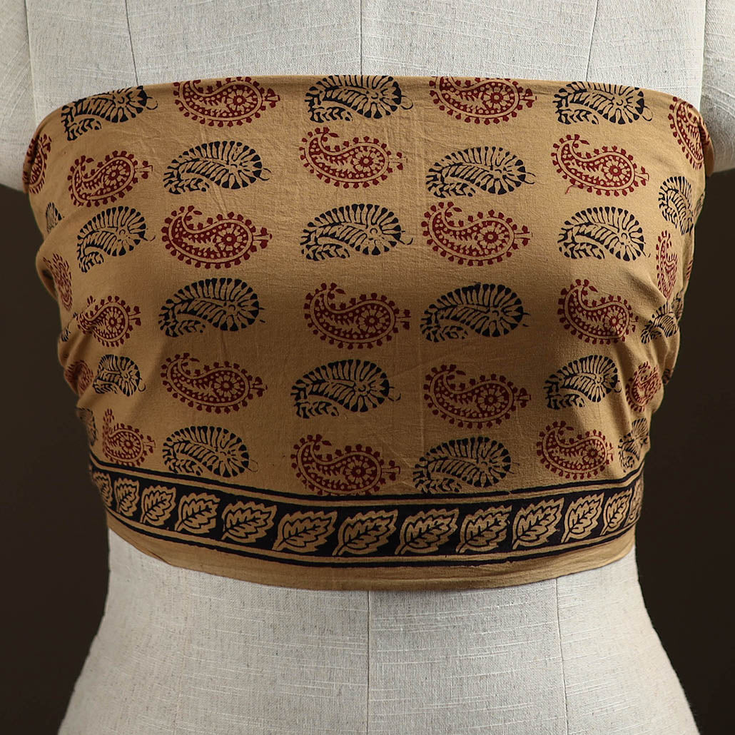 Beige - Bagh Hand Block Print Natural Dyed Cotton Blouse Piece 31