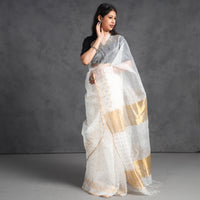 White - Burdwan Sequin Work Handloom Muslin Silk Saree