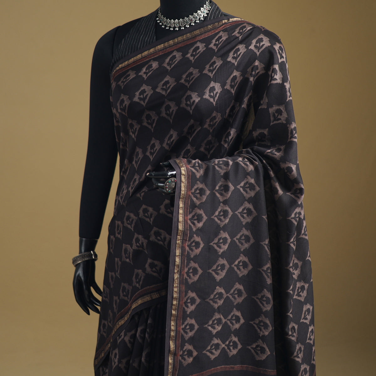 Chanderi Silk Akola Hand Block Print Natural Dyed Saree 09