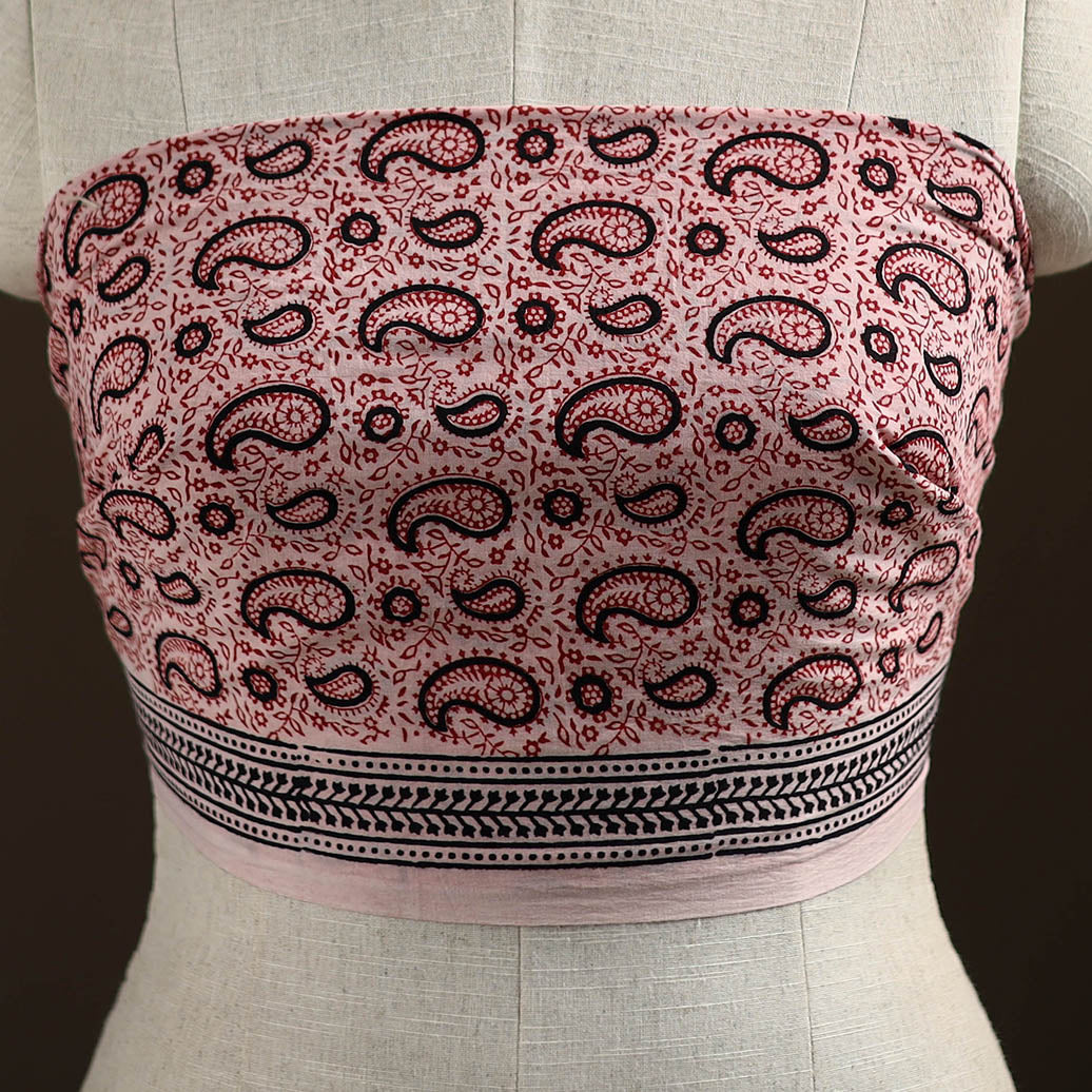 Red - Bagh Hand Block Print Natural Dyed Cotton Blouse Piece 34