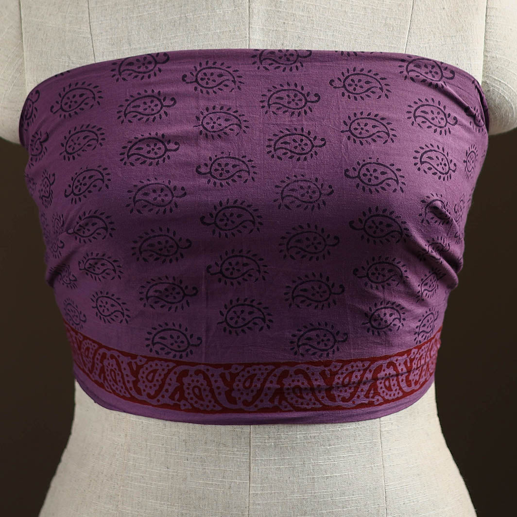 Purple - Bagh Hand Block Print Natural Dyed Cotton Blouse Piece 35