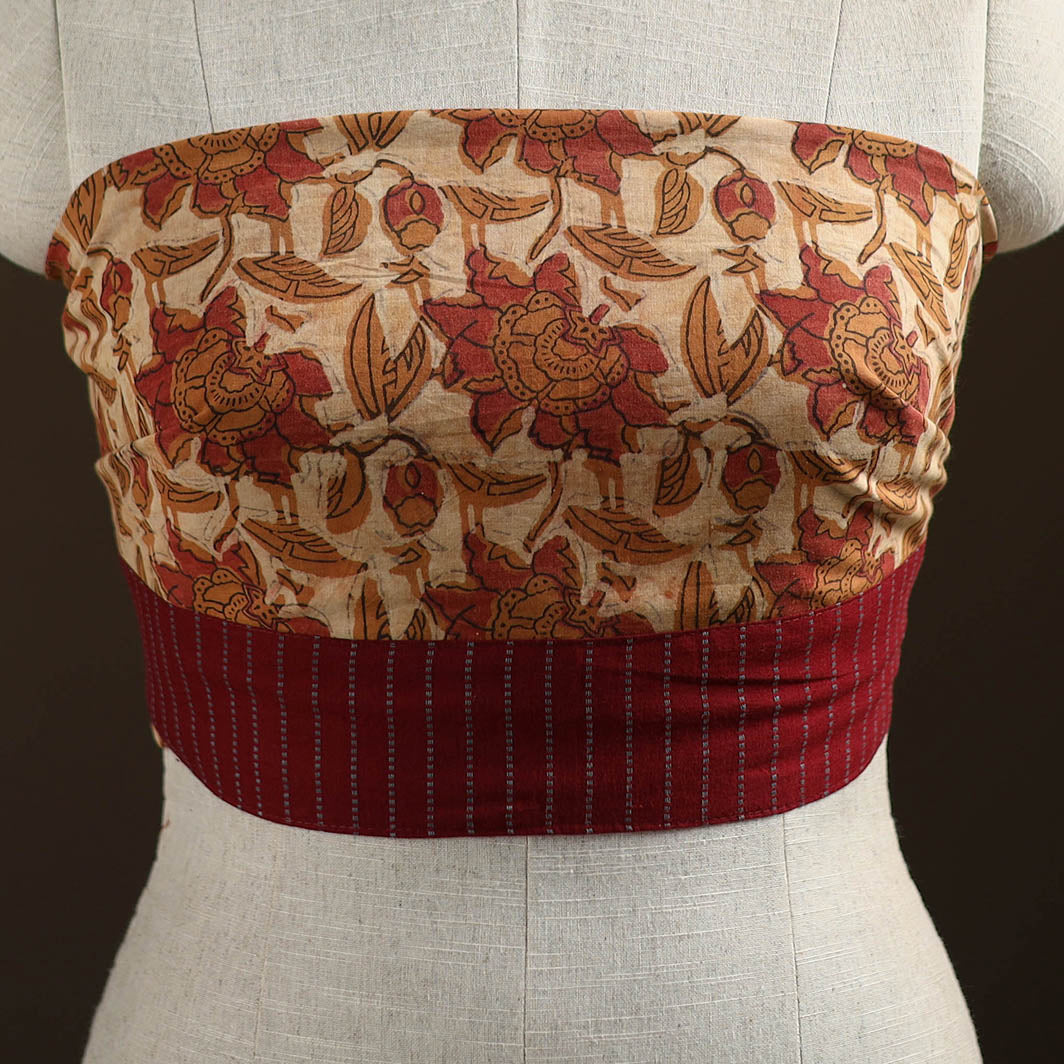 Beige - Bagru Hand Block Print Natural Dyed Cotton Blouse Piece 38